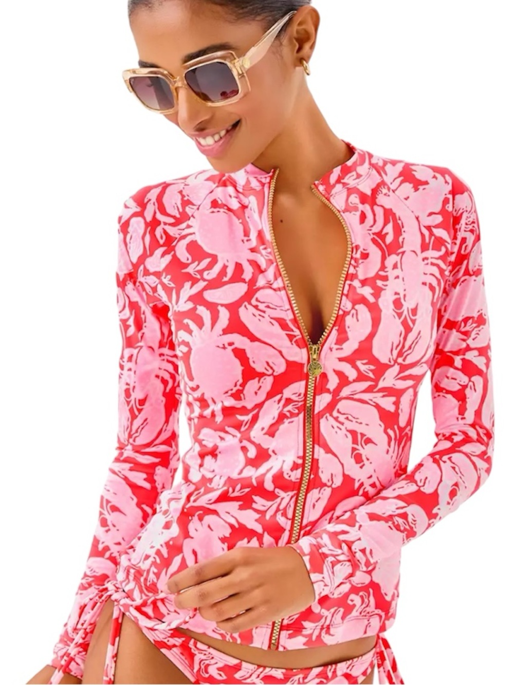 Lilly Pulitzer Cane Coral Crab Collab Royden Rashguard Swim Top 14